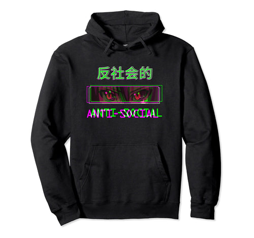 Anti Social Japanese Text Aesthetic Anime Hoodie - Novelty Apparel Unisex - T-Shirt, Sweatshirt, Hoodie