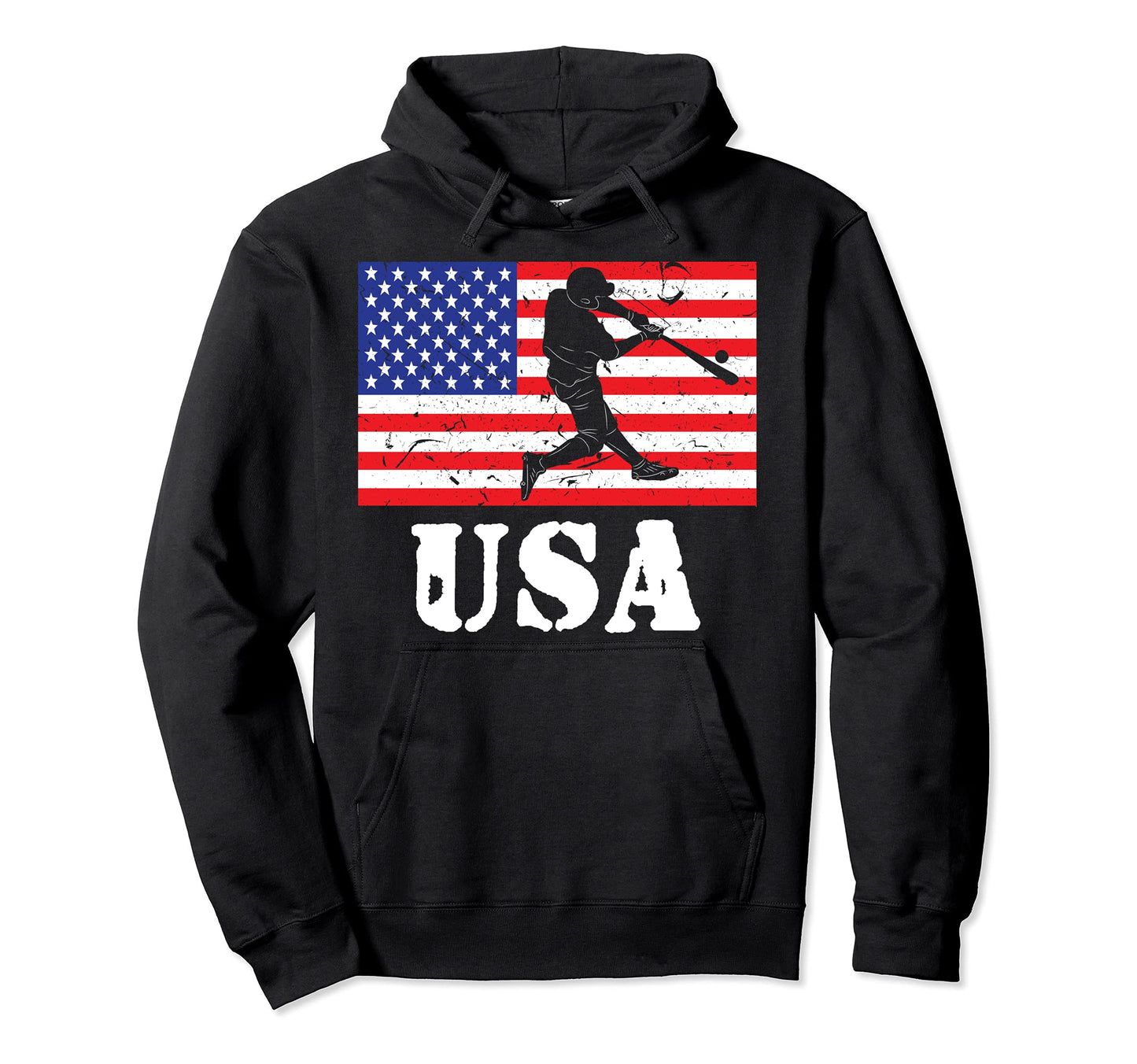 Distressed Baseball Player Usa American Hoodie - Streetwear Style Unisex - T-Shirt, Sweatshirt, Hoodie