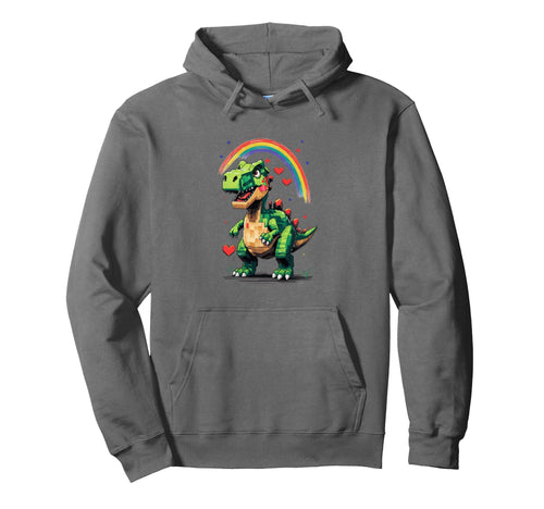 Pixel Dinosaur Rainbow Hoodie - Custom Art Print for Adults - T-Shirt, Sweatshirt, Hoodie