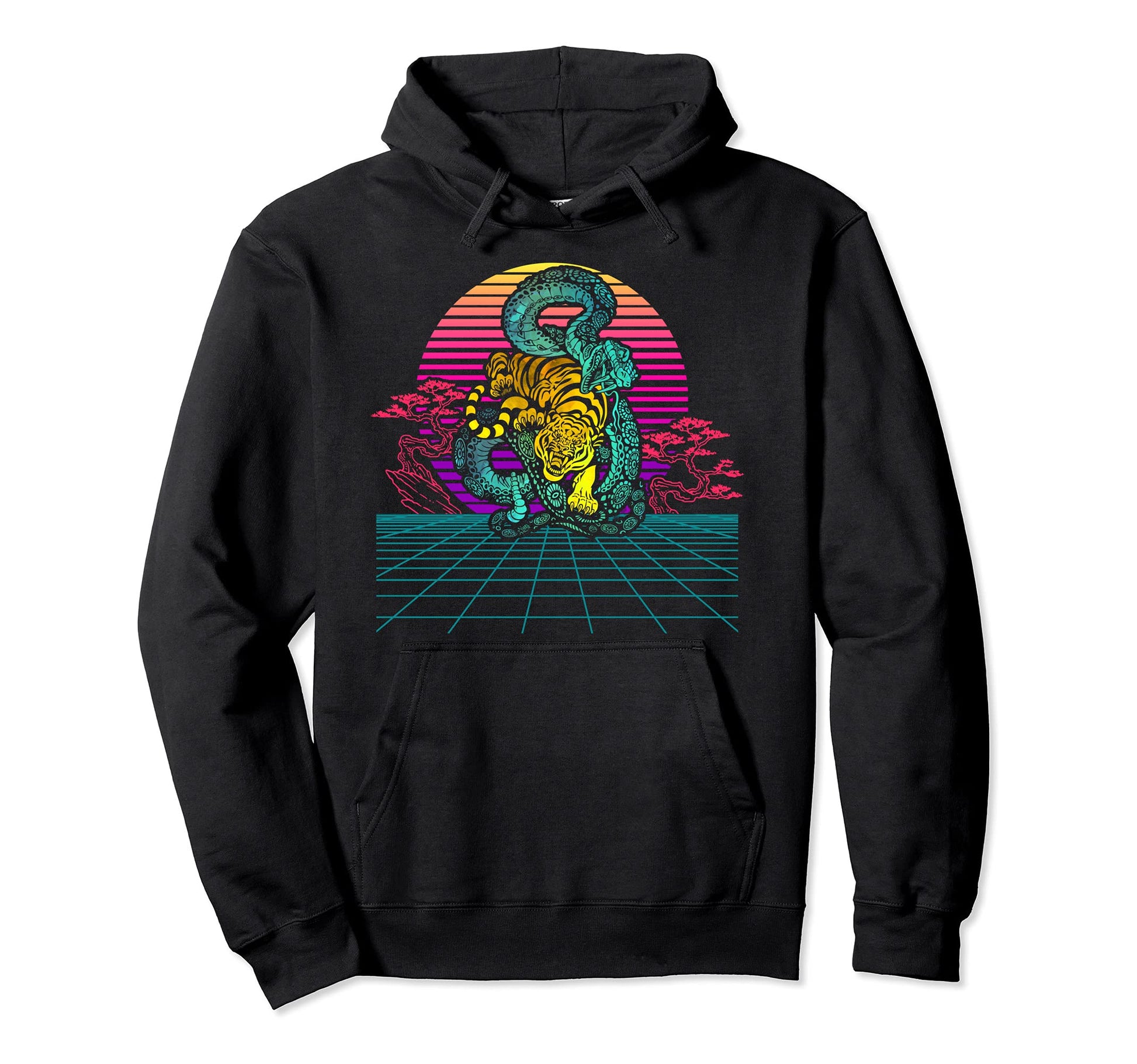 Tiger Snake Sunset 80S 90S Vaporwave Hoodie - Aesthetic Graphic for Adults - T-Shirt, Sweatshirt, Hoodie