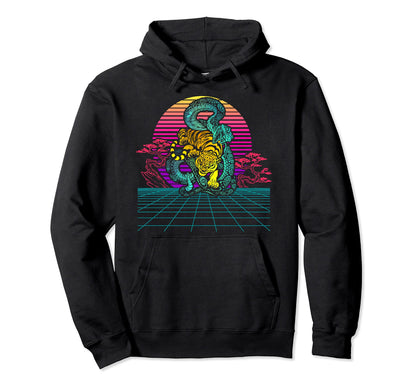Tiger Snake Sunset 80S 90S Vaporwave Hoodie - Aesthetic Graphic for Adults - T-Shirt, Sweatshirt, Hoodie