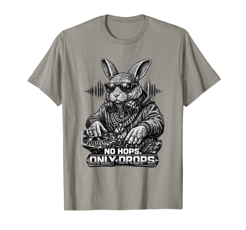 No Hops Only Drops Funny Dj Rabbit T-Shirt - Custom Art Print Men Women - T-Shirt, Sweatshirt, Hoodie