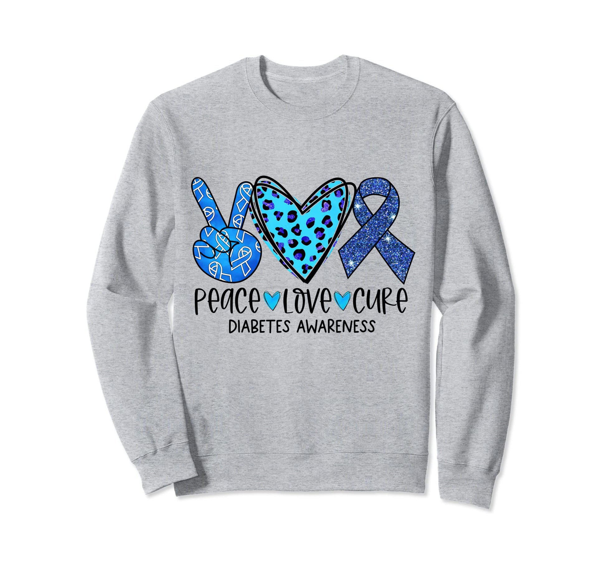 Peace Love Cure Diabetes Sweatshirt - Minimalist Print for Adults - T-Shirt, Sweatshirt, Hoodie