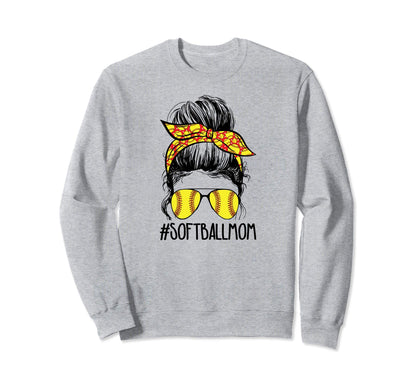 Womens Softball Sport Mom Messy Bun Sweatshirt - Unique Graphic for Adults - T-Shirt, Sweatshirt, Hoodie