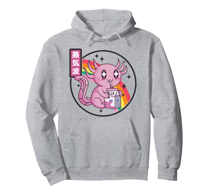 Axolotl Strawberry Milk Kawaii Rainbow Hoodie - Minimalist Print Men Women - T-Shirt, Sweatshirt, Hoodie