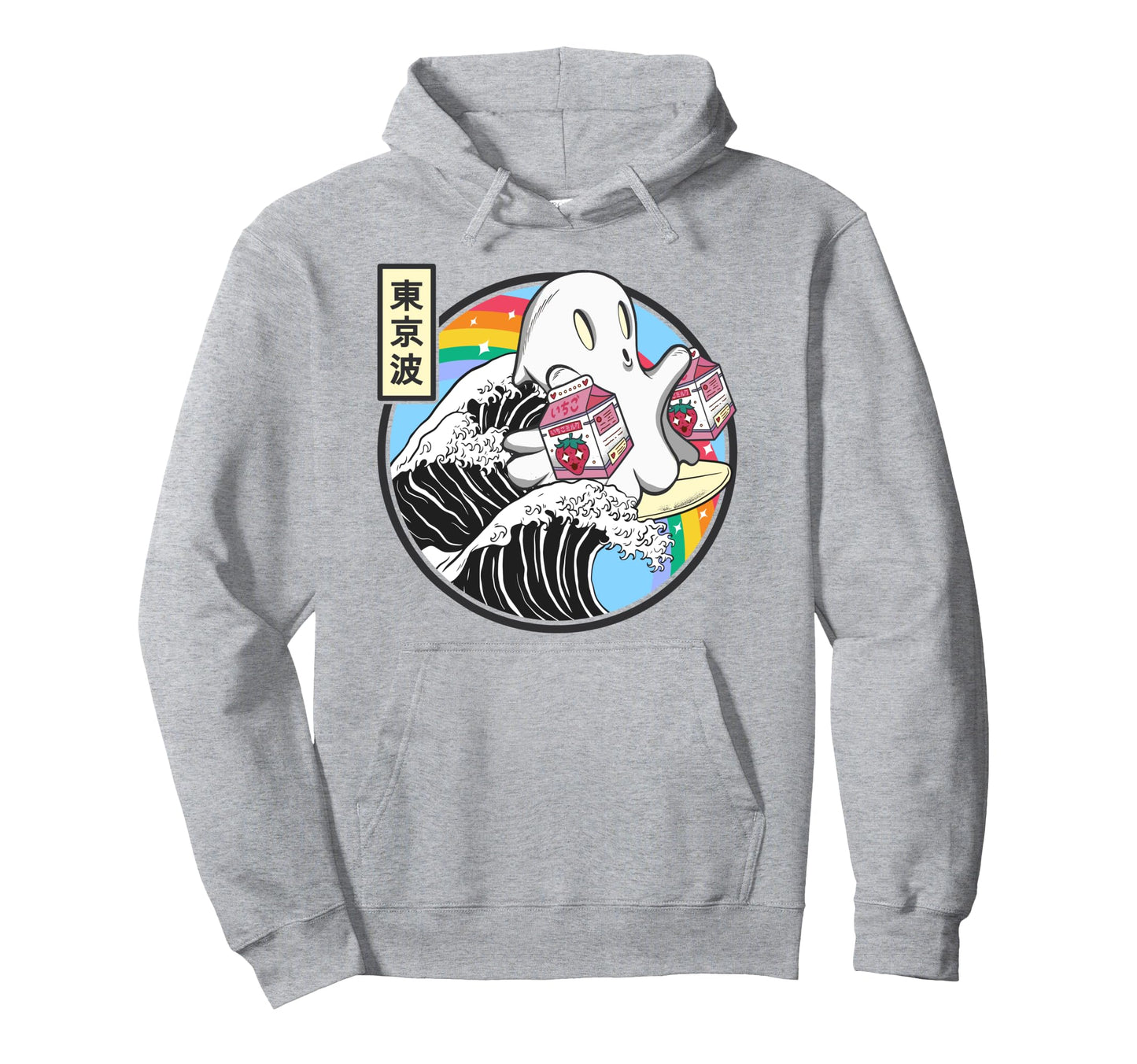 Ghost Strawberry Milk Great Wave Hoodie - Minimalist Print for Adults - T-Shirt, Sweatshirt, Hoodie
