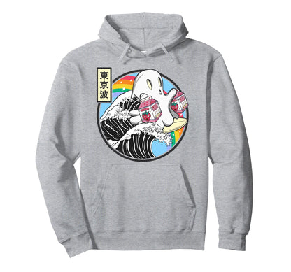 Ghost Strawberry Milk Great Wave Hoodie - Minimalist Print for Adults - T-Shirt, Sweatshirt, Hoodie