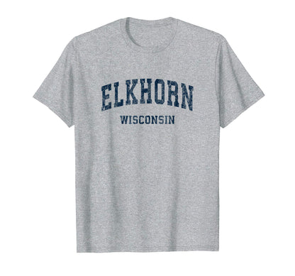 Elkhorn Wisconsin Wi Varsity Sports Navy T-Shirt - Trendy Graphic Men Women - T-Shirt, Sweatshirt, Hoodie