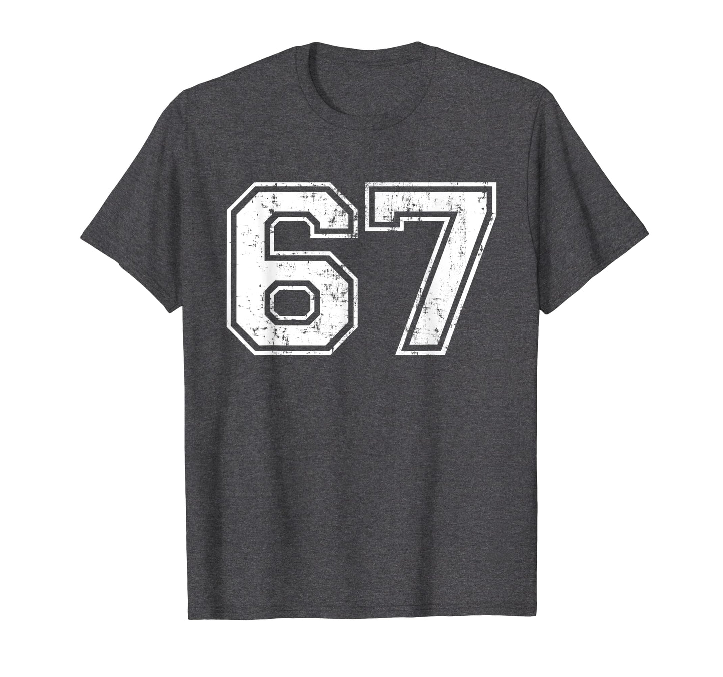 Number 67 Varsity Distressed Sports T-Shirt - Novelty Apparel for Adults - T-Shirt, Sweatshirt, Hoodie