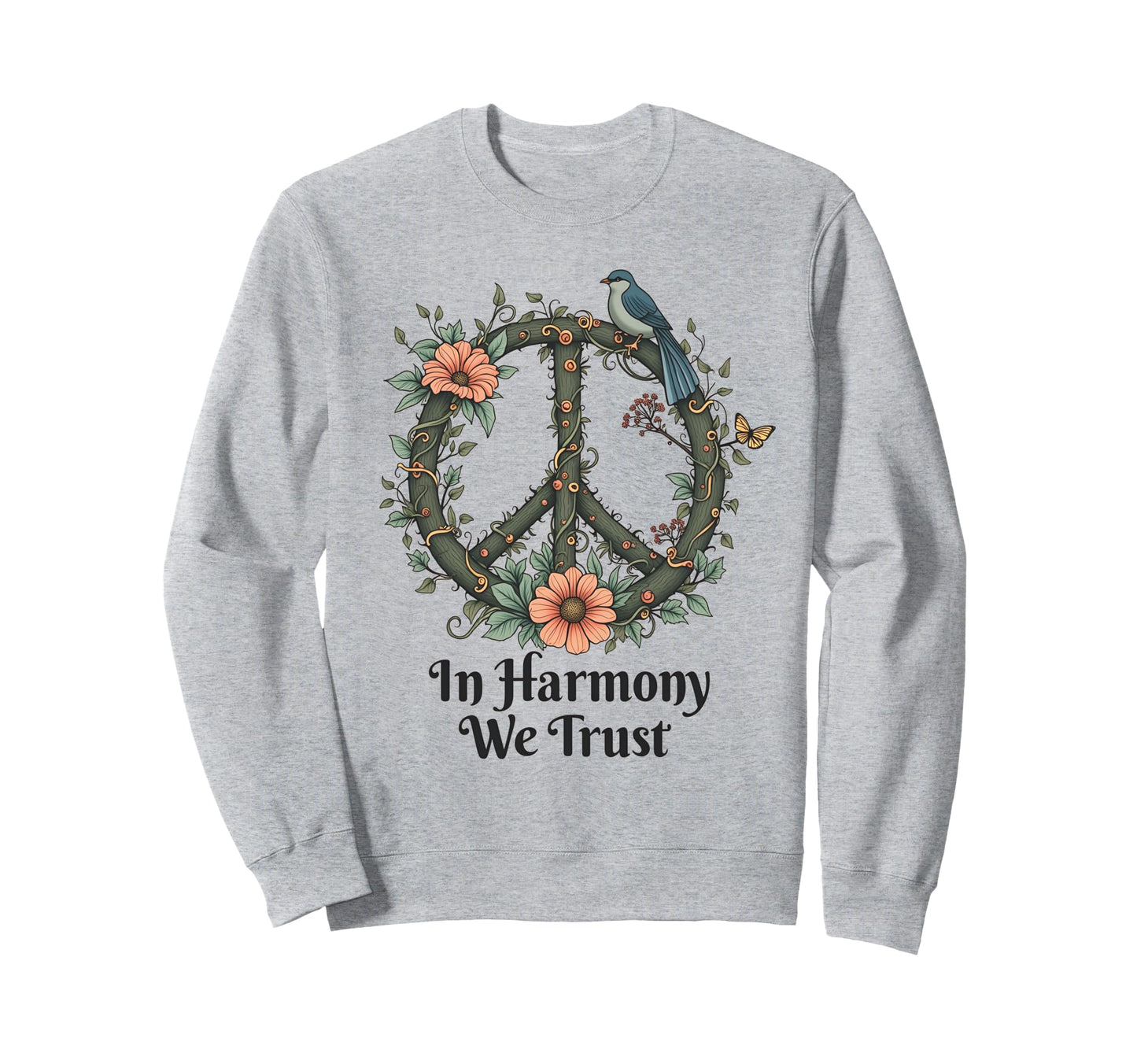 Boho Peace Symbol Floral Nature Sweatshirt - Minimalist Print for Adults - T-Shirt, Sweatshirt, Hoodie