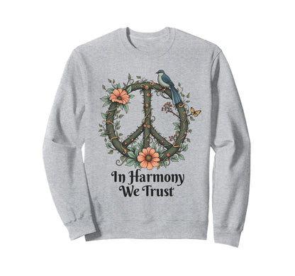 Boho Peace Symbol Floral Nature Sweatshirt - Minimalist Print for Adults - T-Shirt, Sweatshirt, Hoodie