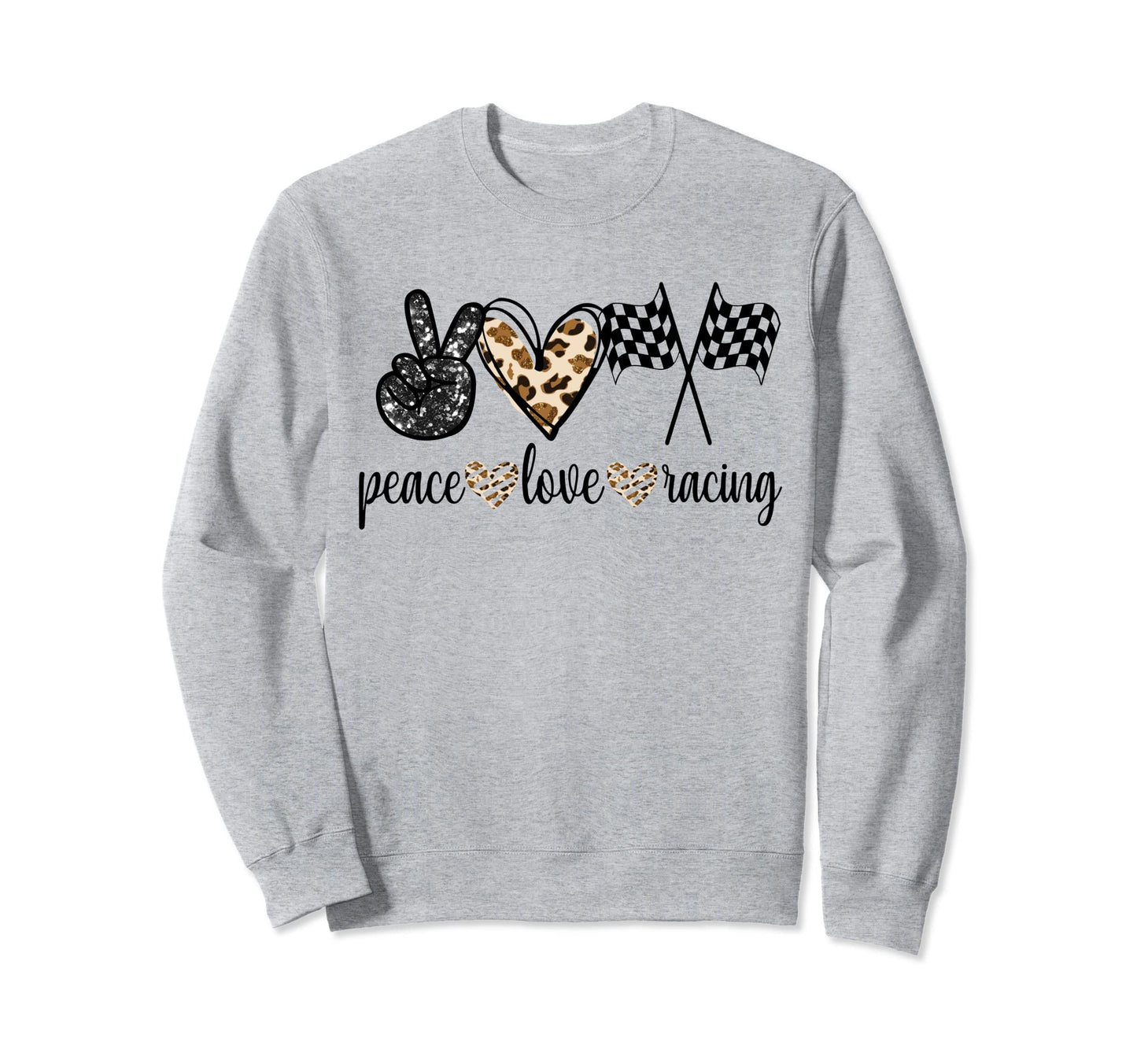 Leopard Peace Love Racing Sweatshirt - Fun Novelty Design for Adults - T-Shirt, Sweatshirt, Hoodie