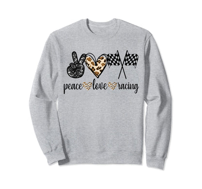 Leopard Peace Love Racing Sweatshirt - Fun Novelty Design for Adults - T-Shirt, Sweatshirt, Hoodie