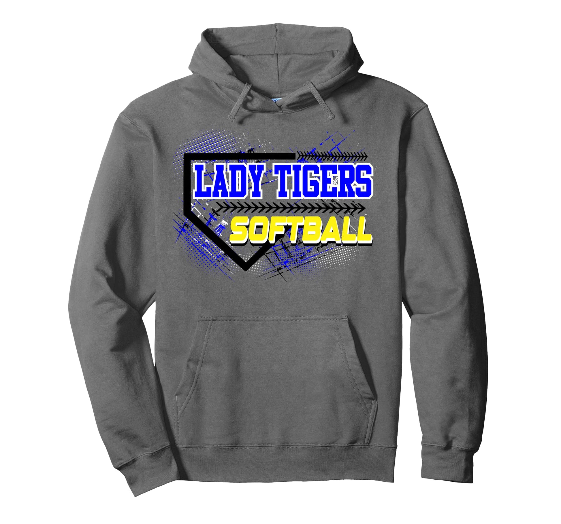 Lady Tigers Softball Mom Game Day Blue Hoodie - Trendy Graphic for Adults - T-Shirt, Sweatshirt, Hoodie