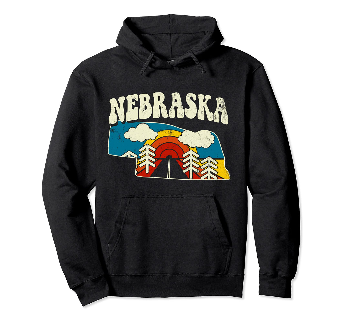 Nebraska State Rainbow Hippie 70S Hoodie - Casual Everyday Wear for Adults - T-Shirt, Sweatshirt, Hoodie