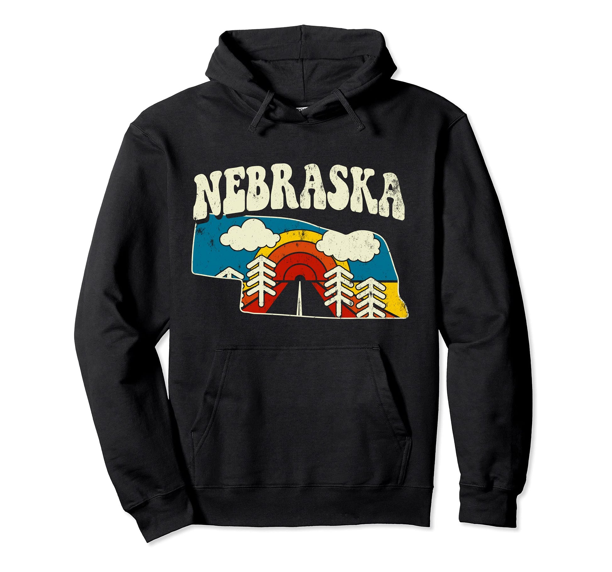 Nebraska State Rainbow Hippie 70S Hoodie - Casual Everyday Wear for Adults - T-Shirt, Sweatshirt, Hoodie
