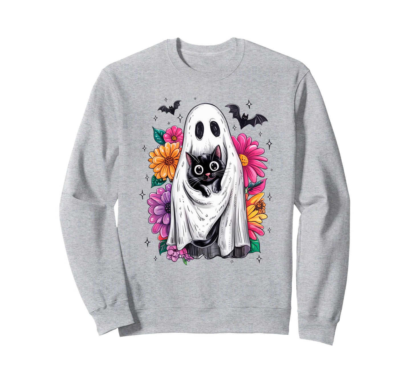 Boho Floral Spooky Ghost Holding Sweatshirt - Minimalist Print Unisex - T-Shirt, Sweatshirt, Hoodie