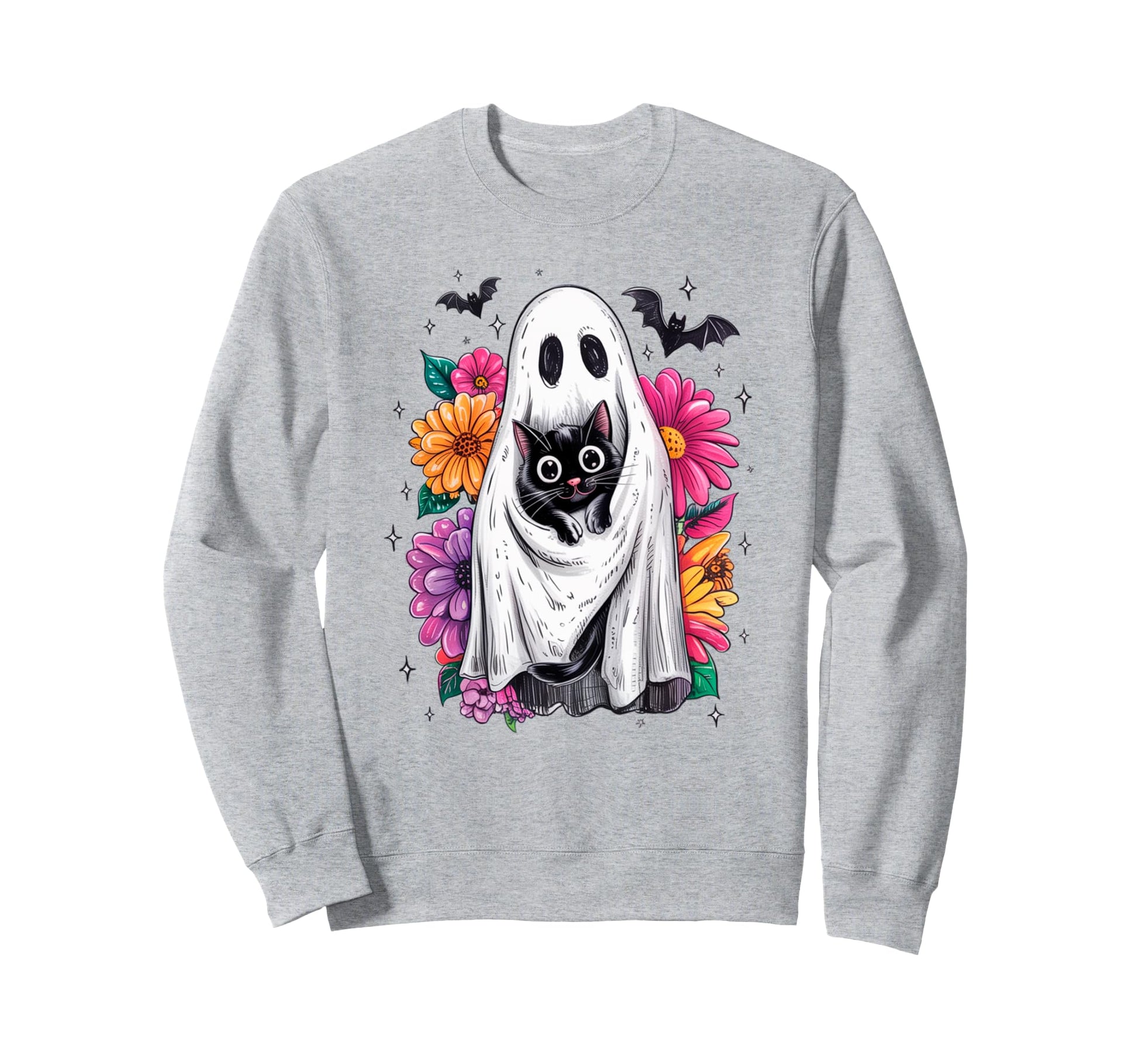 Boho Floral Spooky Ghost Holding Sweatshirt - Minimalist Print Unisex - T-Shirt, Sweatshirt, Hoodie
