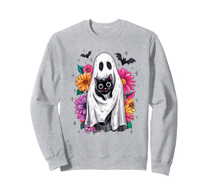 Boho Floral Spooky Ghost Holding Sweatshirt - Minimalist Print Unisex - T-Shirt, Sweatshirt, Hoodie