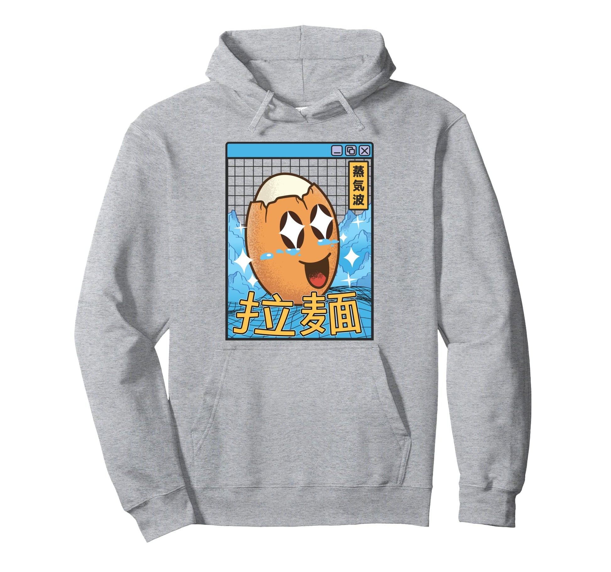 Egg Kawaii Grid Vaporwave Aesthetic Anime Hoodie - Unique Graphic Men Women - T-Shirt, Sweatshirt, Hoodie