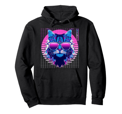 Maine Coon Sunglasses Cat Vaporwave Hoodie - Graphic Print Men Women - T-Shirt, Sweatshirt, Hoodie