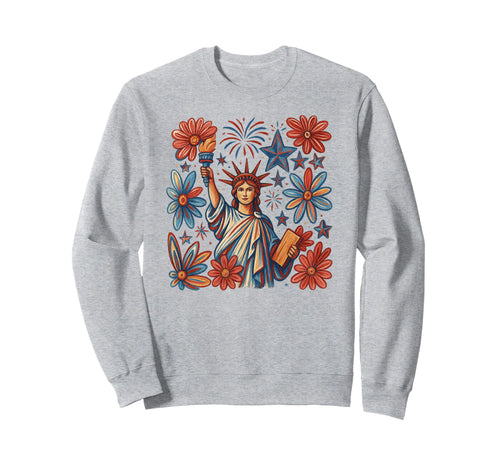 Boho Floral 4Th July Statue Liberty Sweatshirt - Trendy Graphic for Adults - T-Shirt, Sweatshirt, Hoodie