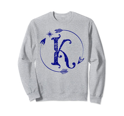 Initial K Monogram Boho Name Letter K Sweatshirt - Unique Graphic Unisex - T-Shirt, Sweatshirt, Hoodie