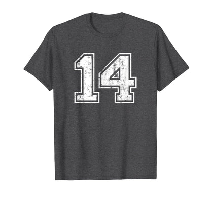 Number 14 Varsity Distressed Sports T-Shirt - Streetwear Style Men Women - T-Shirt, Sweatshirt, Hoodie