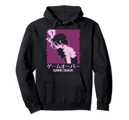 Japanese Vaporwave Sad Anime Game Hoodie - Minimalist Print for Adults - T-Shirt, Sweatshirt, Hoodie