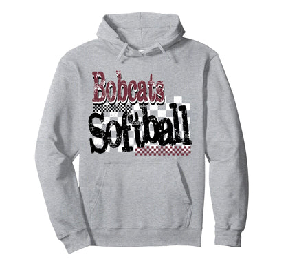 Bobcats Softball Mom Checkered Game Hoodie - Novelty Apparel for Adults - T-Shirt, Sweatshirt, Hoodie