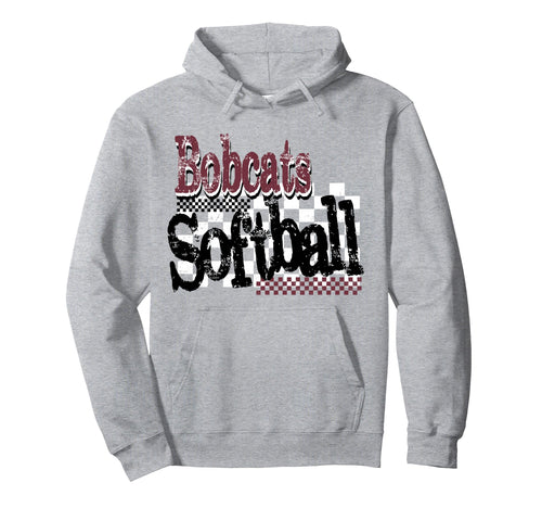 Bobcats Softball Mom Checkered Game Hoodie - Novelty Apparel for Adults - T-Shirt, Sweatshirt, Hoodie