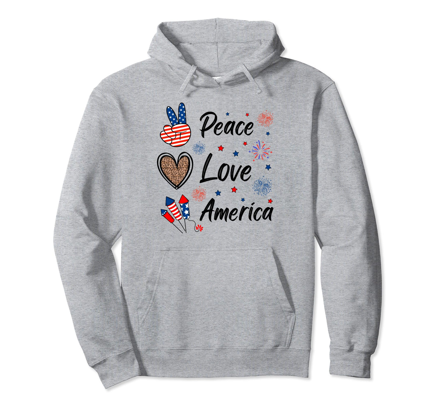 4Th July Firework Peace Love America Usa Hoodie - Graphic Print Men Women - T-Shirt, Sweatshirt, Hoodie