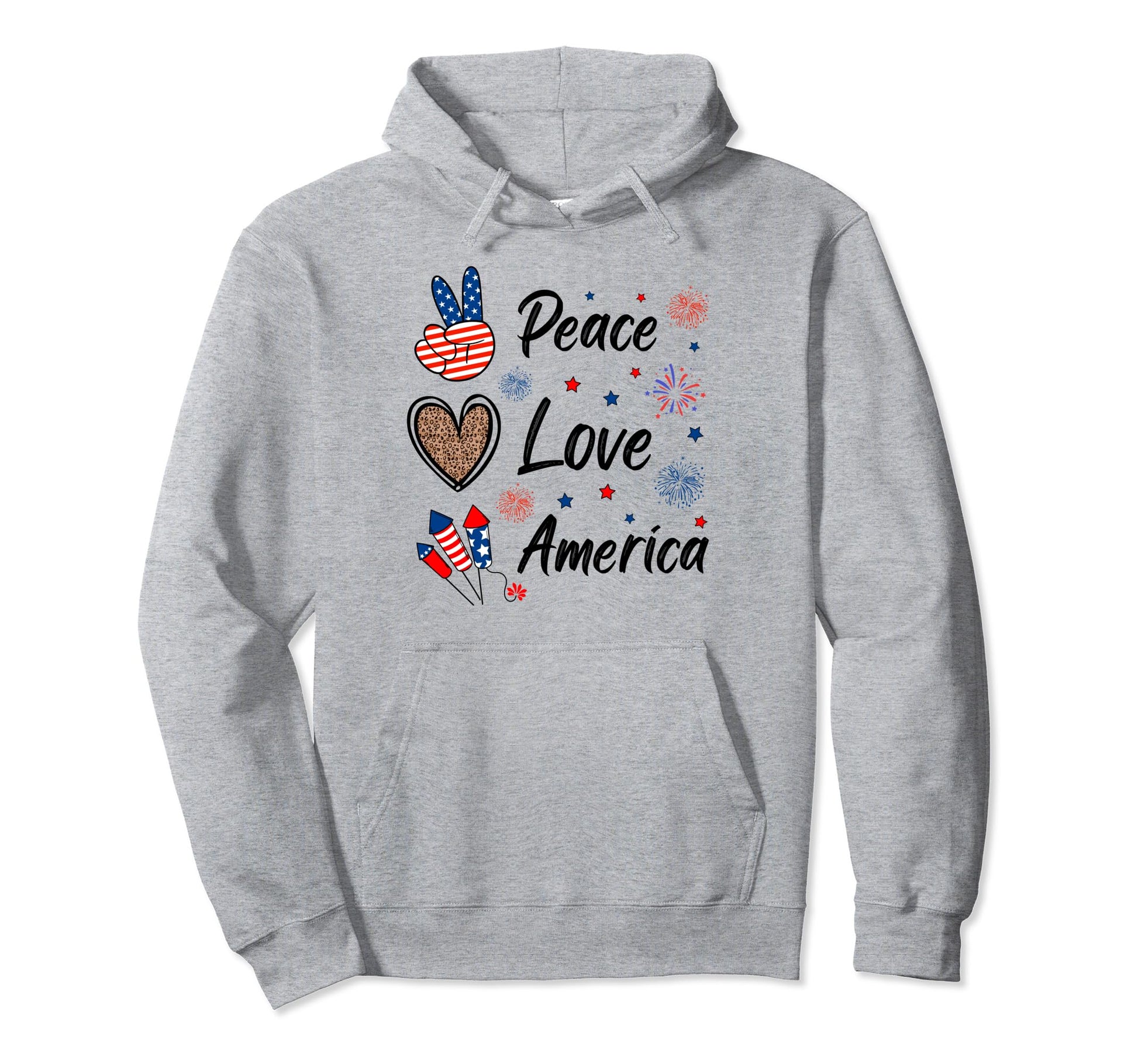 4Th July Firework Peace Love America Usa Hoodie - Graphic Print Men Women - T-Shirt, Sweatshirt, Hoodie