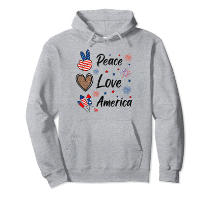 4Th July Firework Peace Love America Usa Hoodie - Graphic Print Men Women - T-Shirt, Sweatshirt, Hoodie