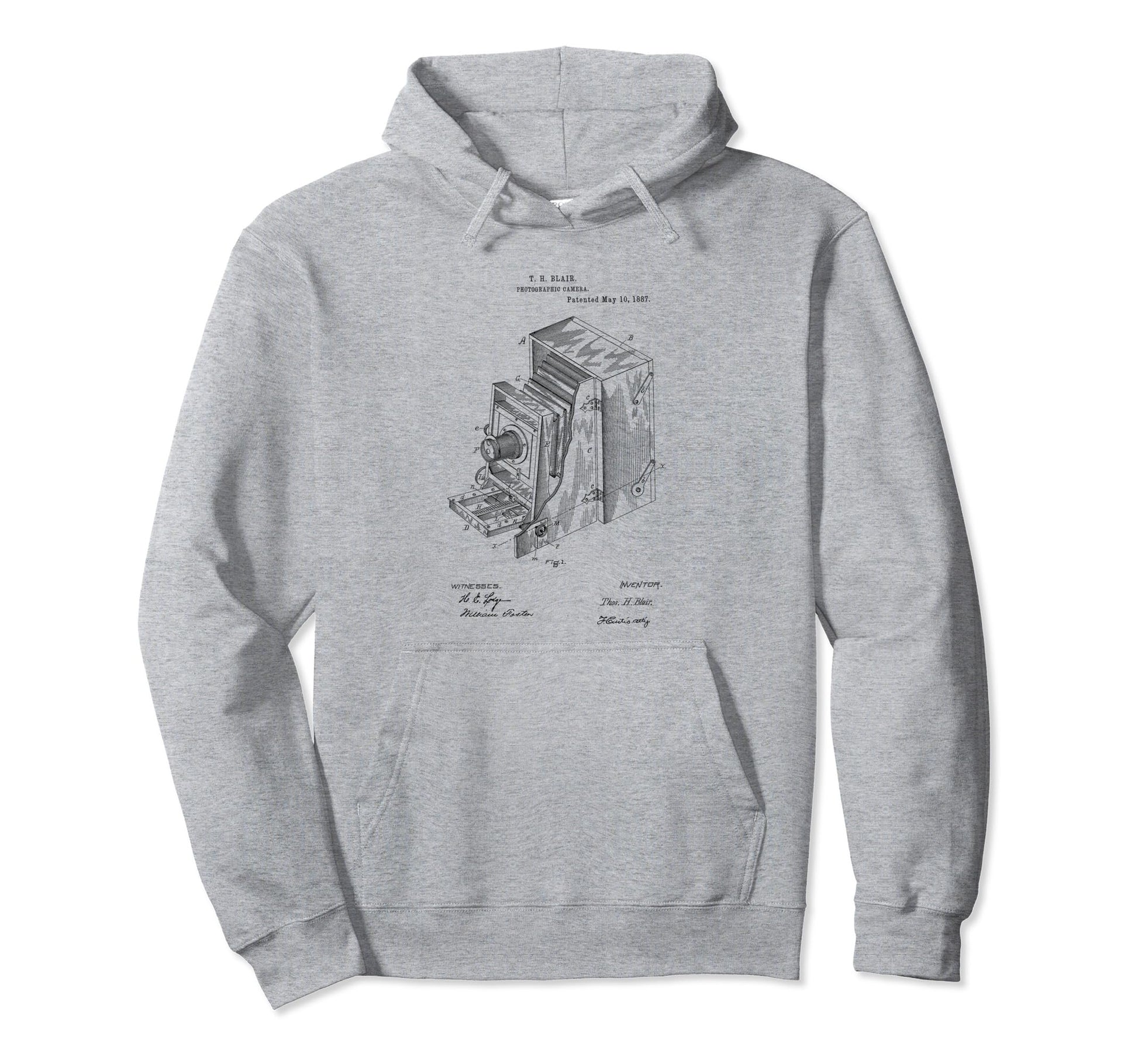 Photography Camera Patent Hand Drawing Hoodie - Novelty Apparel for Adults - T-Shirt, Sweatshirt, Hoodie