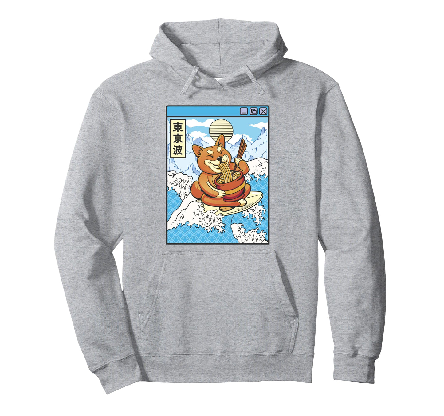 Surfing Shiba Inu Eating Ramen Japan Hoodie - Unique Graphic for Adults - T-Shirt, Sweatshirt, Hoodie