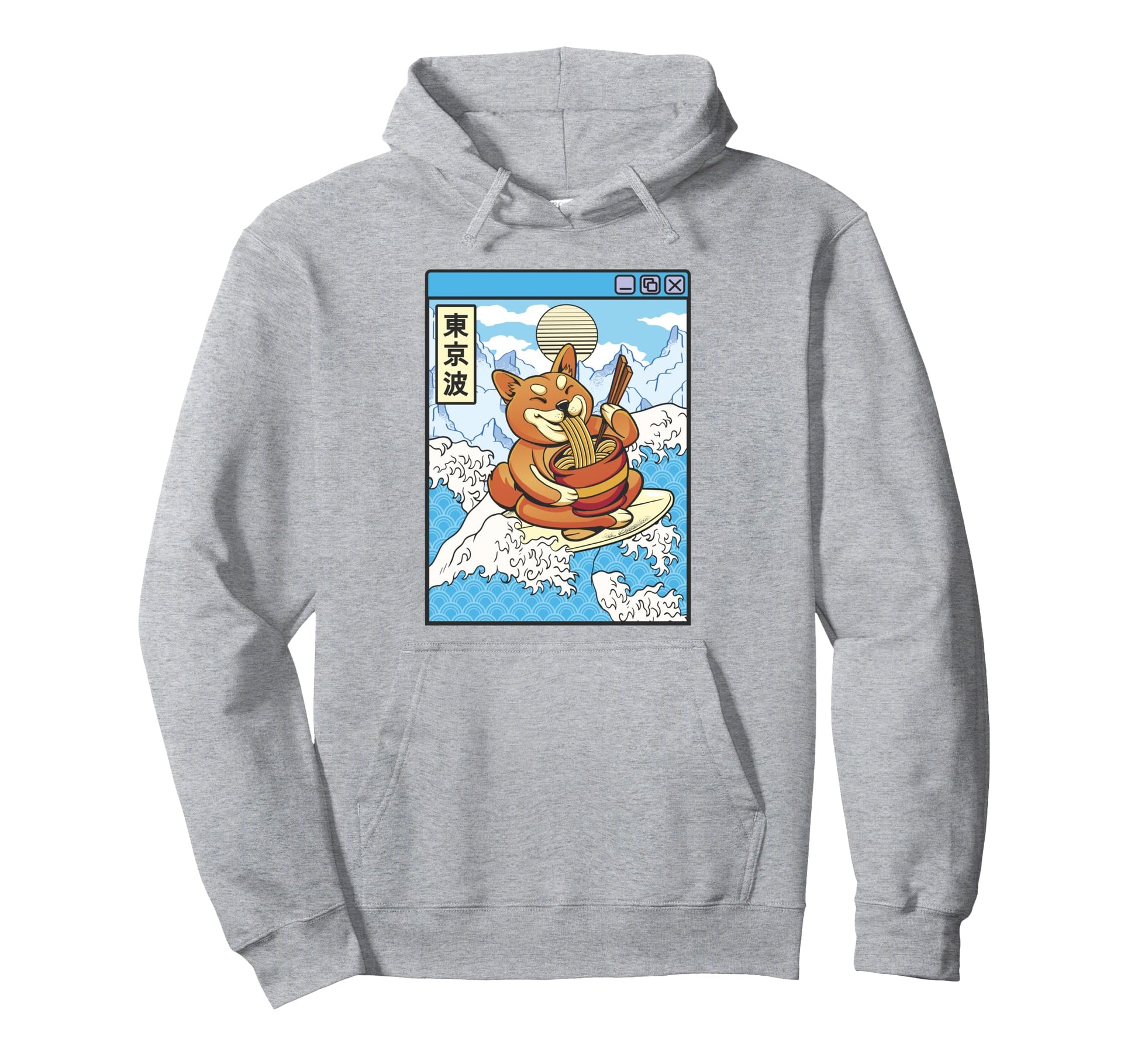 Surfing Shiba Inu Eating Ramen Japan Hoodie - Unique Graphic for Adults - T-Shirt, Sweatshirt, Hoodie