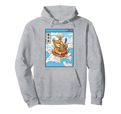 Surfing Shiba Inu Eating Ramen Japan Hoodie - Unique Graphic for Adults - T-Shirt, Sweatshirt, Hoodie