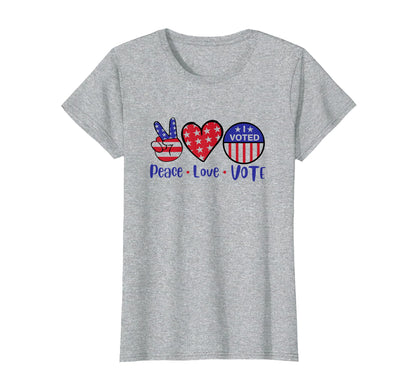 Peace Love Vote Patriotic Voting T-Shirt - Fun Novelty Design for Adults - T-Shirt, Sweatshirt, Hoodie