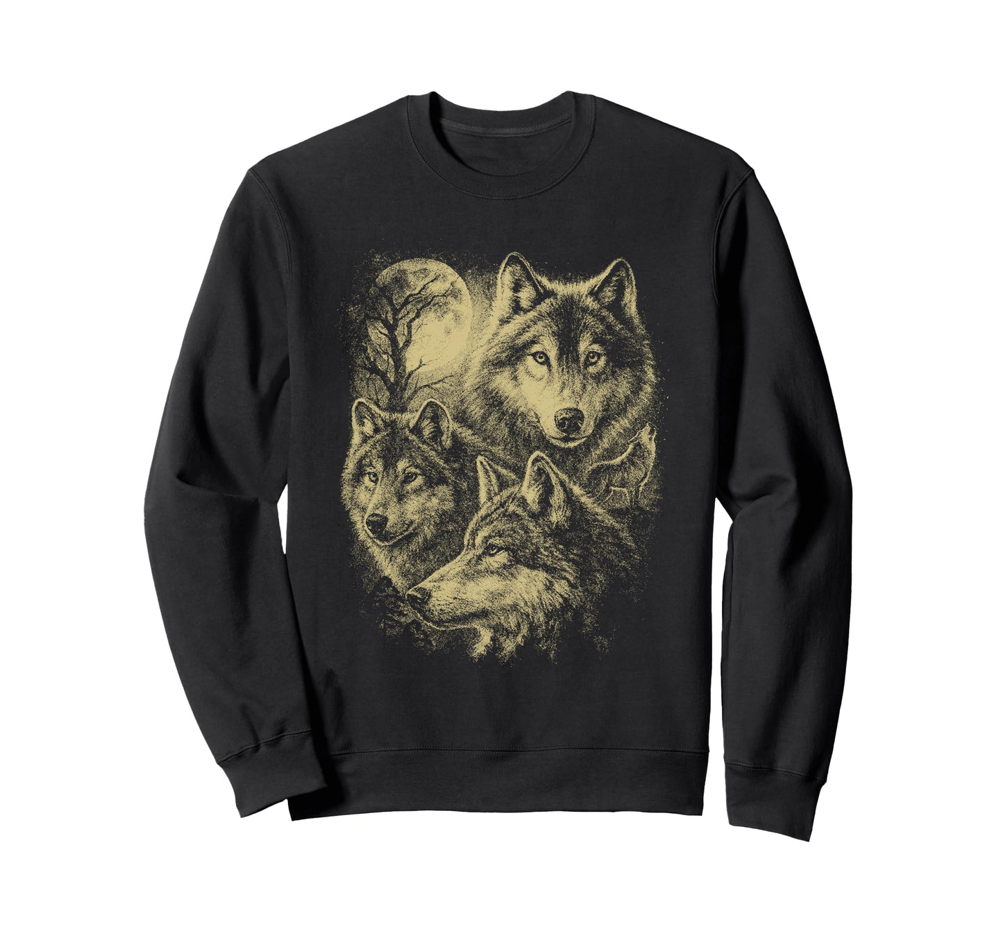 Wolf 90S Under Moon Grunge Wolf Sweatshirt - Novelty Apparel for Adults - T-Shirt, Sweatshirt, Hoodie