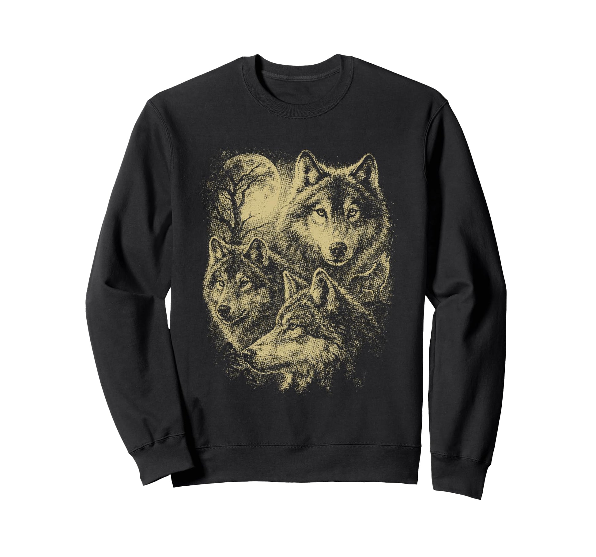 Wolf 90S Under Moon Grunge Wolf Sweatshirt - Novelty Apparel for Adults - T-Shirt, Sweatshirt, Hoodie