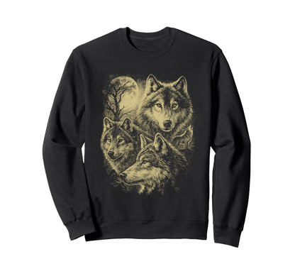 Wolf 90S Under Moon Grunge Wolf Sweatshirt - Novelty Apparel for Adults - T-Shirt, Sweatshirt, Hoodie