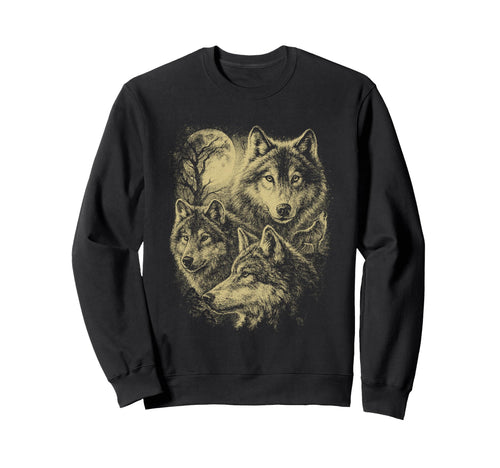 Wolf 90S Under Moon Grunge Wolf Sweatshirt - Novelty Apparel for Adults - T-Shirt, Sweatshirt, Hoodie