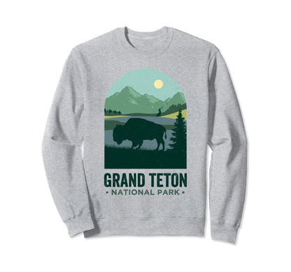 Grand Tetons Bison Buffalo Grand Sweatshirt - Fun Novelty Design Men Women - T-Shirt, Sweatshirt, Hoodie