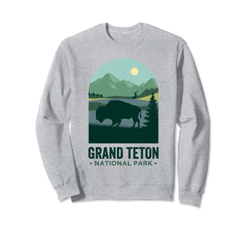 Grand Tetons Bison Buffalo Grand Sweatshirt - Fun Novelty Design Men Women - T-Shirt, Sweatshirt, Hoodie