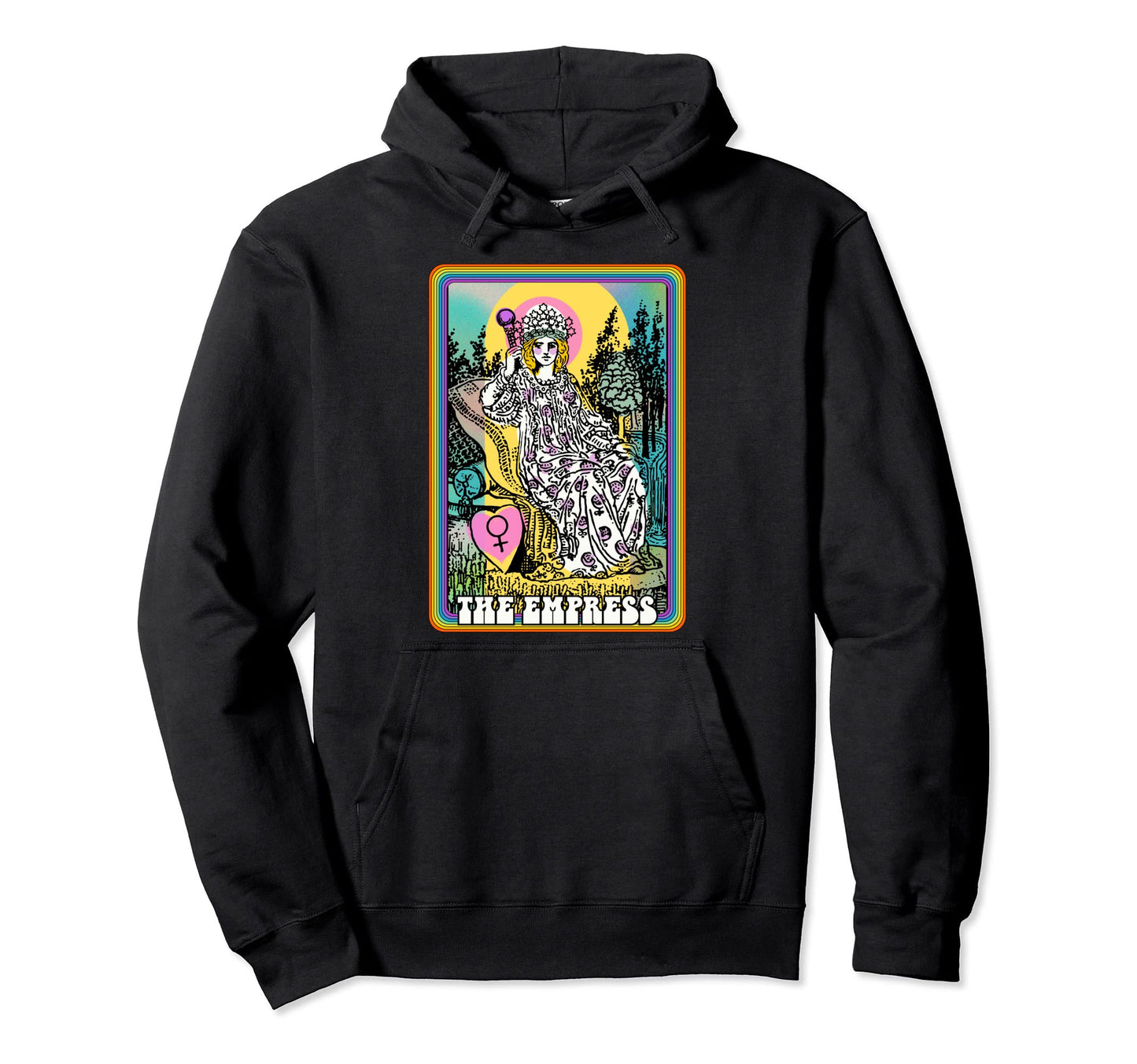 Tarot Card Empress Groovy Rainbow Y2K Hoodie - Unique Graphic Men Women - T-Shirt, Sweatshirt, Hoodie