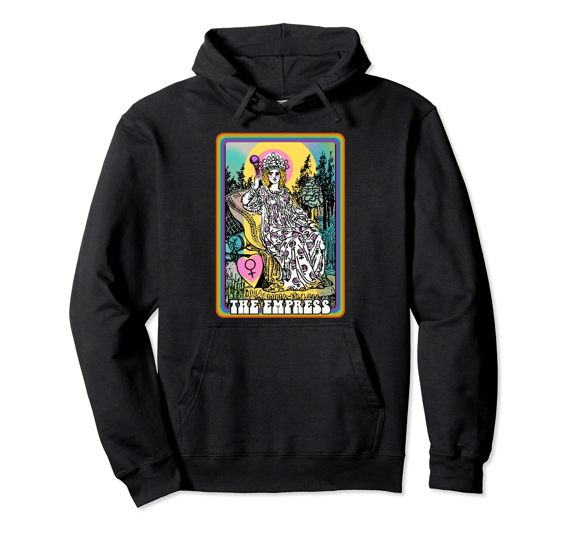 Tarot Card Empress Groovy Rainbow Y2K Hoodie - Unique Graphic Men Women - T-Shirt, Sweatshirt, Hoodie