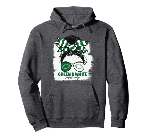Green And White Vibes Only Football Mom Hoodie - Minimalist Print Unisex - T-Shirt, Sweatshirt, Hoodie