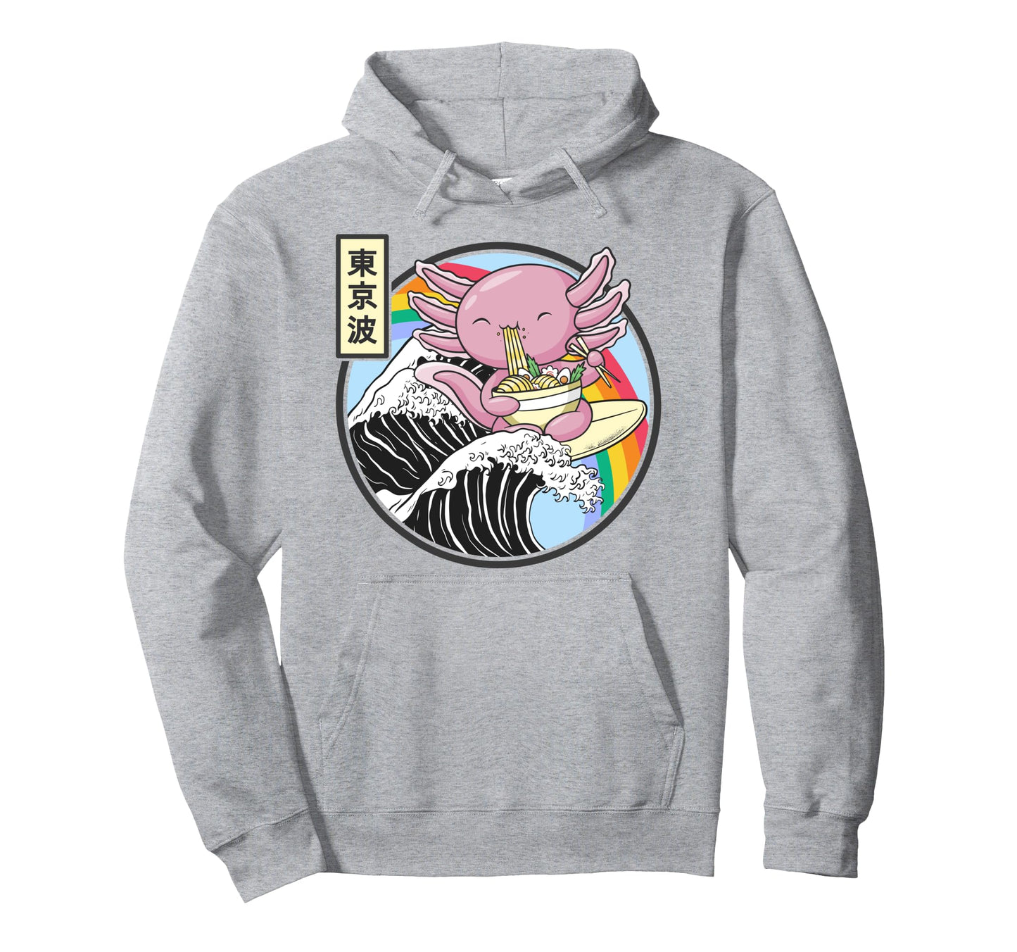 Axolotl Eating Ramen Kanagawa Wave Hoodie - Novelty Apparel Men Women - T-Shirt, Sweatshirt, Hoodie