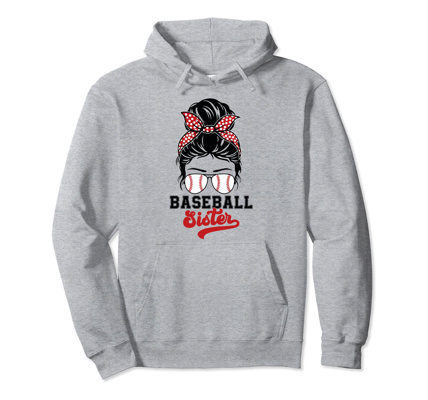 Baseball Sister Leopard Messy Bun Hoodie - Casual Everyday Wear Men Women - T-Shirt, Sweatshirt, Hoodie